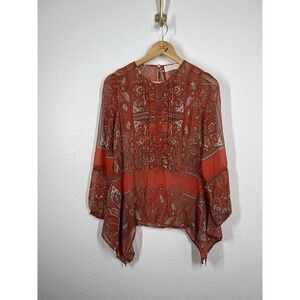 Anthropologie Love Sam Kamala Paisley Bandana Sheer Top XS Handkerchief Hem